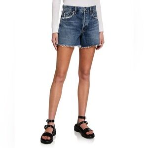 Agolde Reese Denim Shorts Medium Wash Raw Hem Size 28